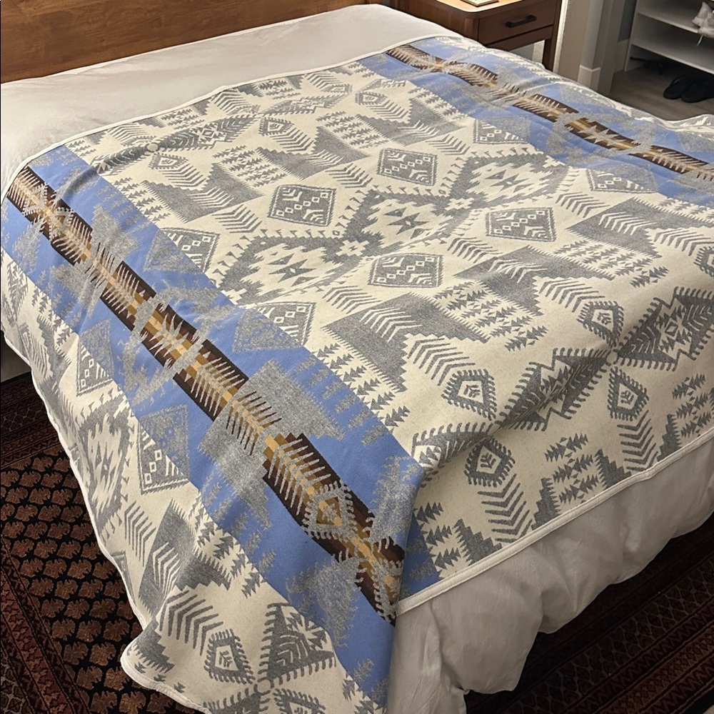 Pendleton Geometric Blanket - Gray, Blue, Cream, Brown - Picture 4 of 4